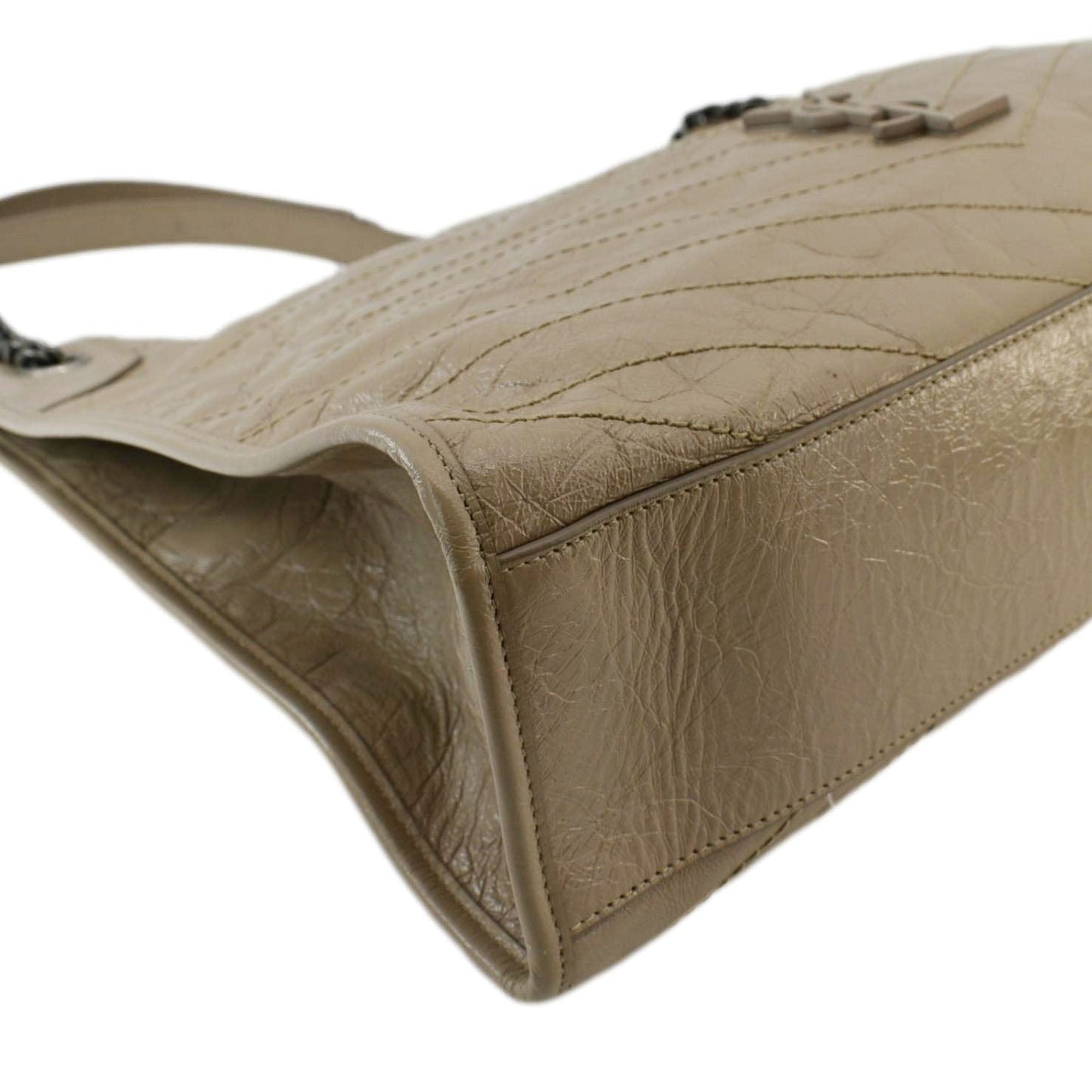 YVES SAINT LAURENT Niki Shopping Leather Tote Bag Brown