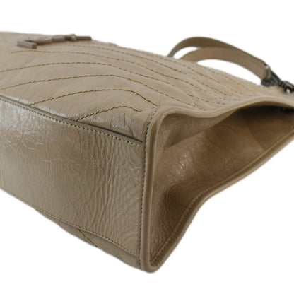 YVES SAINT LAURENT Niki Shopping Leather Tote Bag Brown