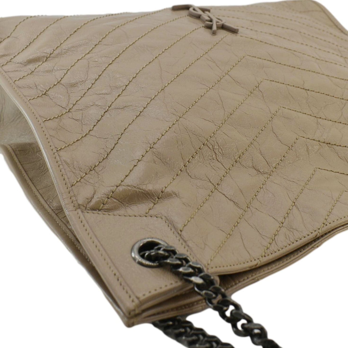 YVES SAINT LAURENT Niki Shopping Leather Tote Bag Brown