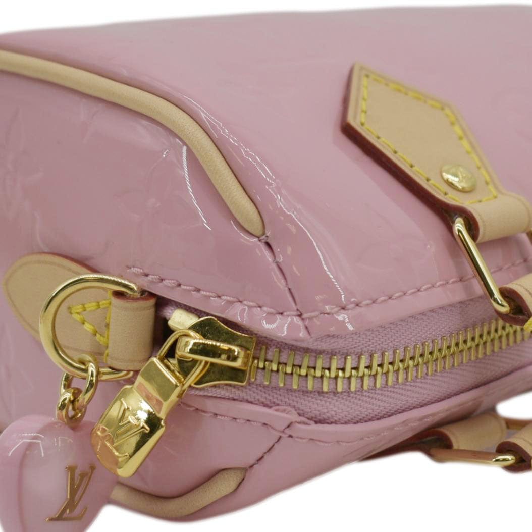 LOUIS VUITTON Nano Speedy Monogram Vernis Crossbody Bag Light Mochi Pink
