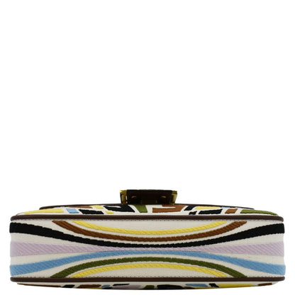 FENDI Fish Eye Baguette FF Embroidered Canvas Shoulder Bag Multicolor