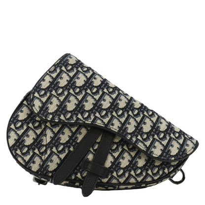 CHRISTIAN DIOR Saddle Oblique Jacquard Belt Crossbody Bag Navy Blue
