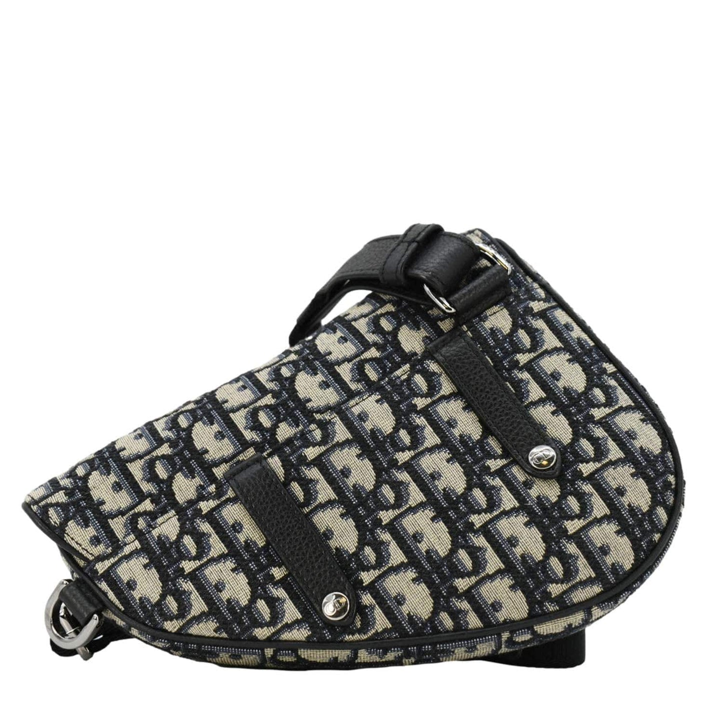 CHRISTIAN DIOR Saddle Oblique Jacquard Belt Crossbody Bag Navy Blue
