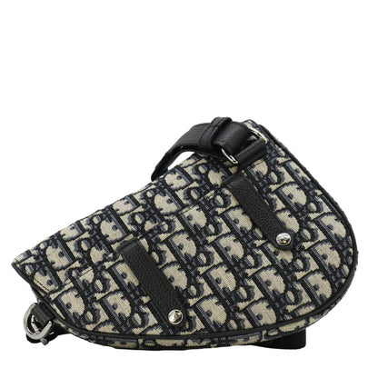 CHRISTIAN DIOR Saddle Oblique Jacquard Belt Crossbody Bag Navy Blue