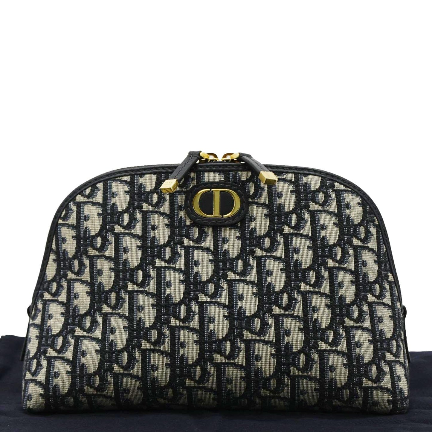 CHRISTIAN DIOR 30 Montaigne Aphrodite Oblique Jacquard Pouch Navy Blue