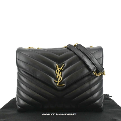 YVES SAINT LAURENT Loulou Medium Quilted Leather Crossbody Bag Black
