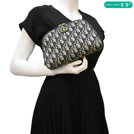 CHRISTIAN DIOR 30 Montaigne Aphrodite Oblique Jacquard Pouch Navy Blue
