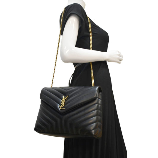 YVES SAINT LAURENT Loulou Medium Quilted Leather Crossbody Bag Black