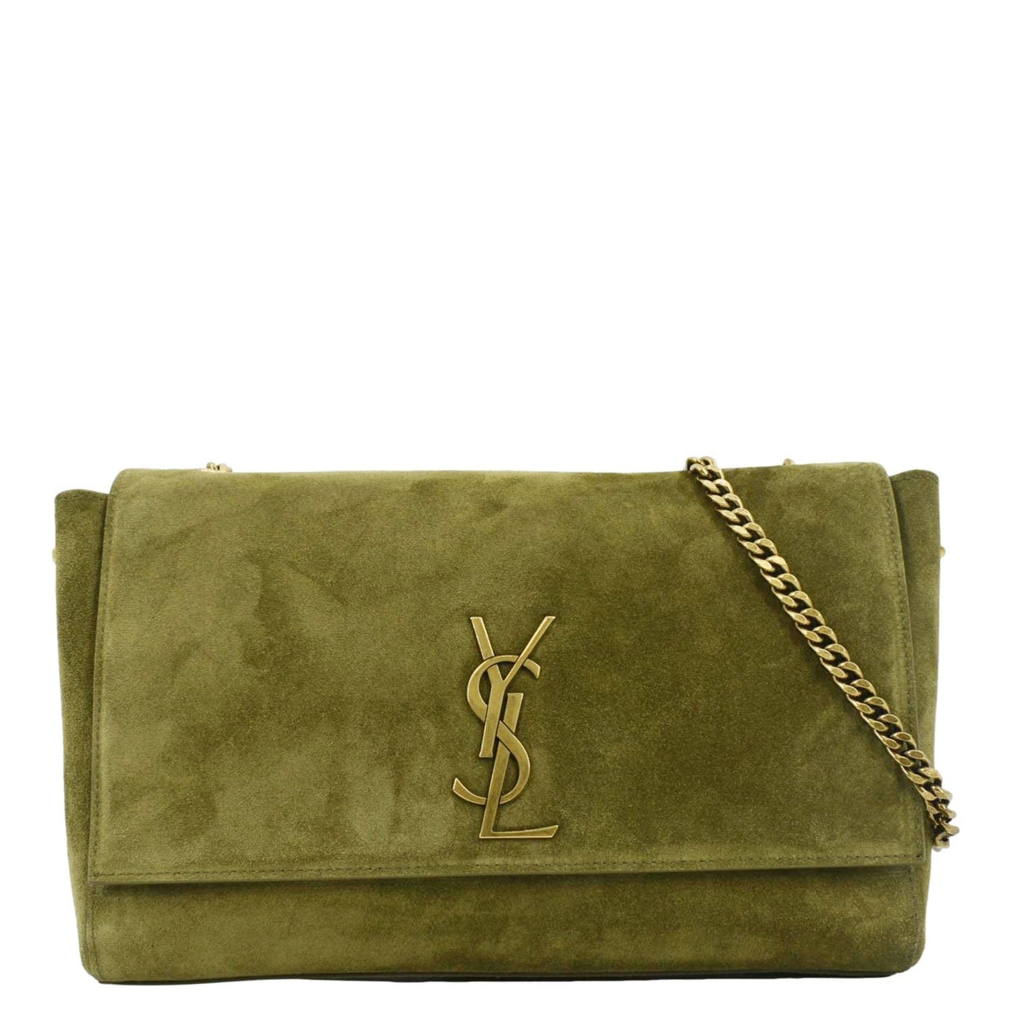 YVES SAINT LAURENT Kate Reversible Suede Shoulder Bag Grassy Green