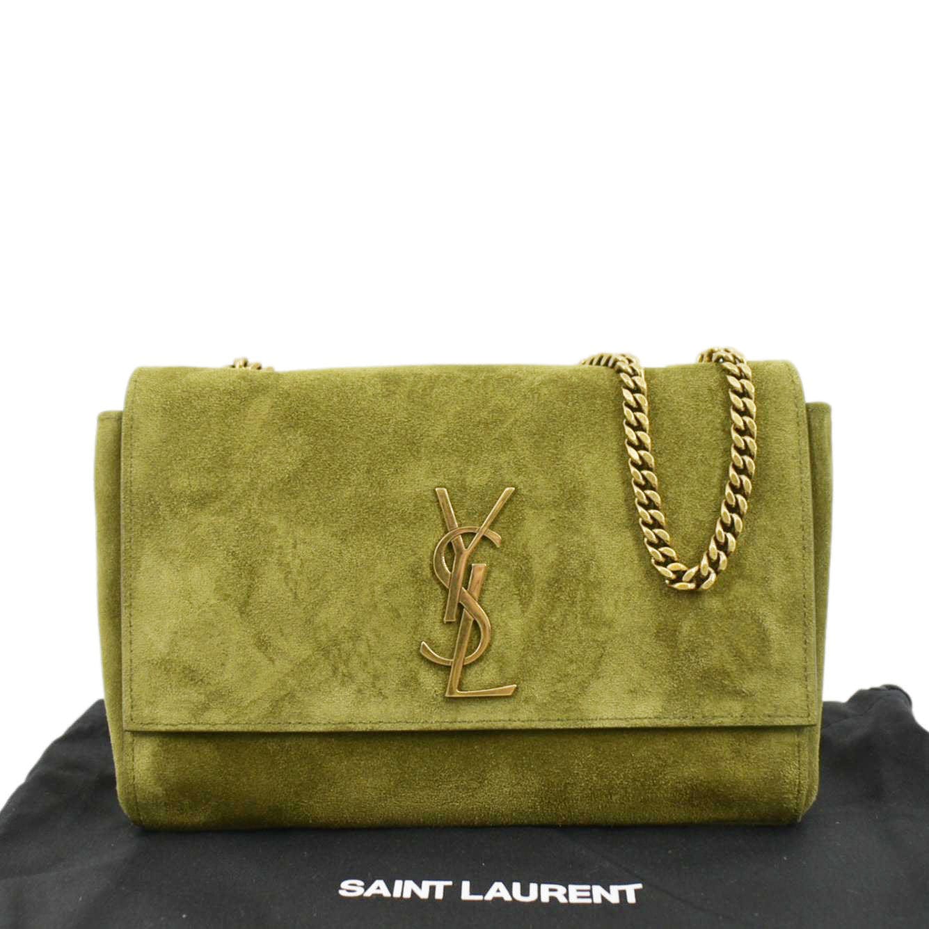 YVES SAINT LAURENT Kate Reversible Suede Shoulder Bag Grassy Green