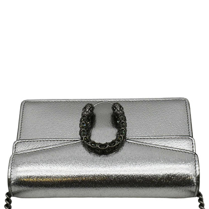 GUCCI Dionysus Super Mini Metallic Leather Crossbody Bag Silver 476432