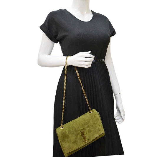 YVES SAINT LAURENT Kate Reversible Suede Shoulder Bag Grassy Green