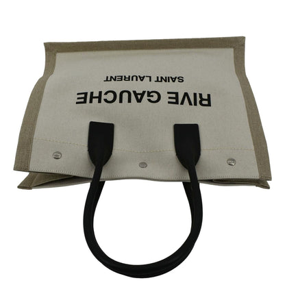 YVES SAINT LAURENT Rive Gauche Small Linen Leather Tote Griege