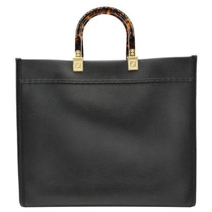 FENDI Sunshine Plexiglass Medium Leather Shopper Tote Bag Black