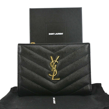 YVES SAINT LAURENT Monogram Compact Leather Zip Wallet Black