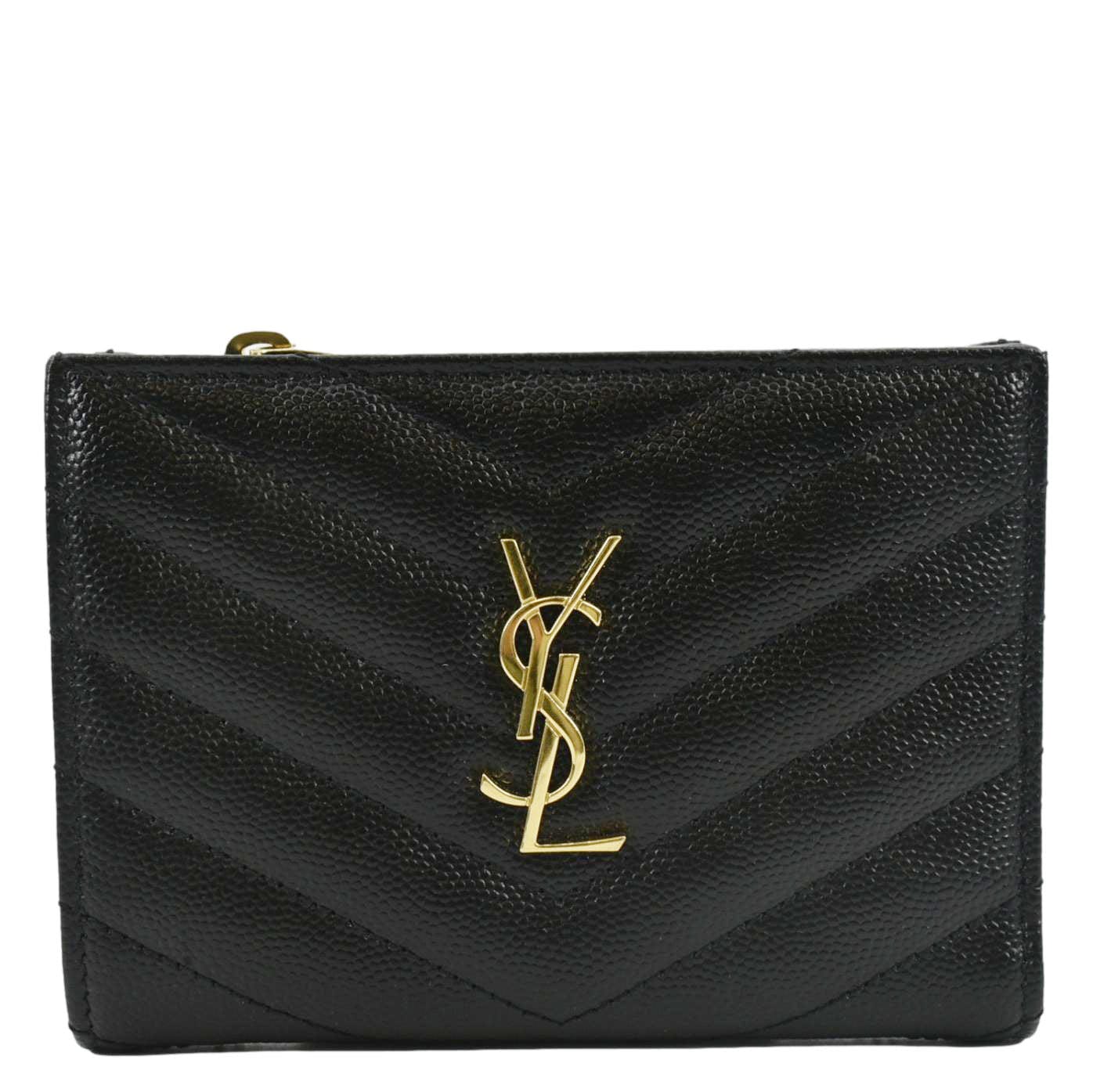 YVES SAINT LAURENT Monogram Compact Leather Zip Wallet Black