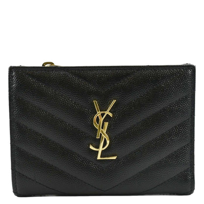 YVES SAINT LAURENT Monogram Compact Leather Zip Wallet Black