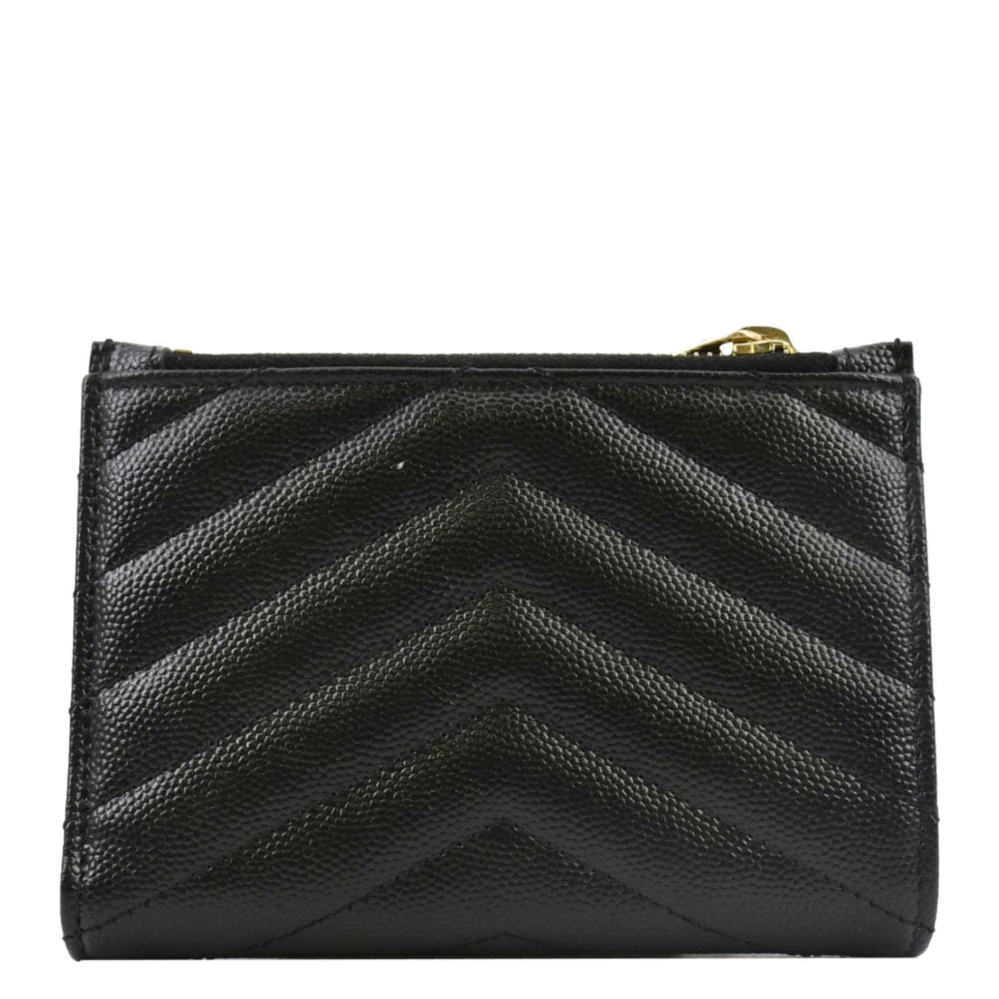 YVES SAINT LAURENT Monogram Compact Leather Zip Wallet Black