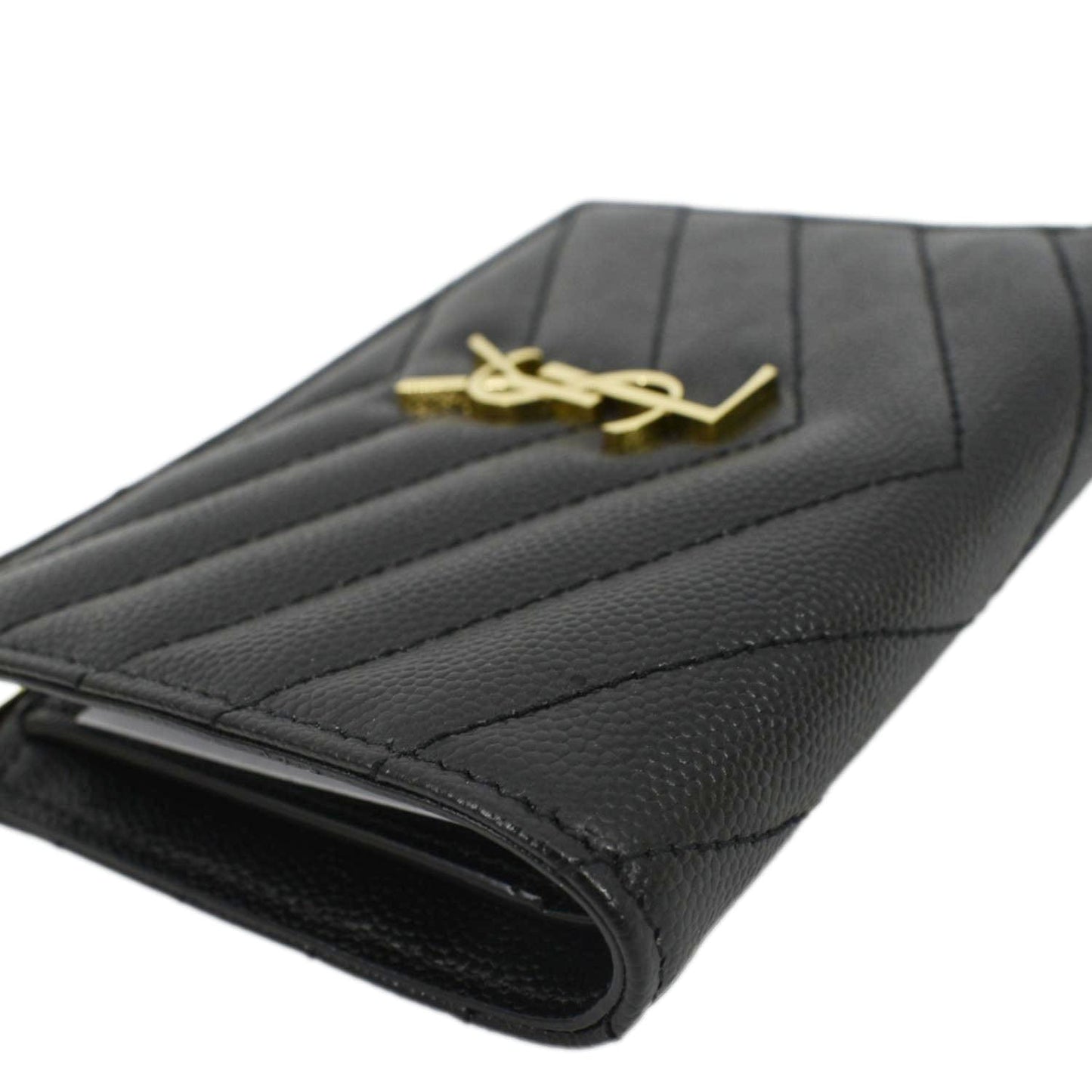 YVES SAINT LAURENT Monogram Compact Leather Zip Wallet Black