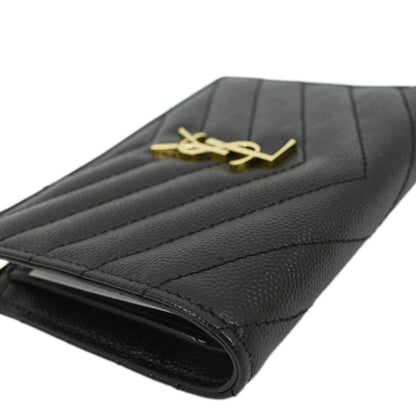 YVES SAINT LAURENT Monogram Compact Leather Zip Wallet Black