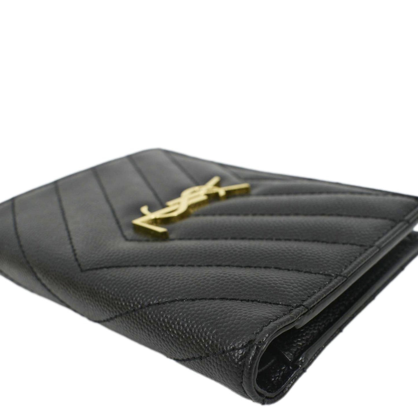 YVES SAINT LAURENT Monogram Compact Leather Zip Wallet Black