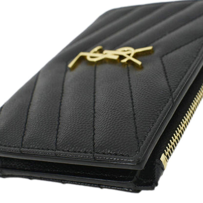 YVES SAINT LAURENT Monogram Compact Leather Zip Wallet Black