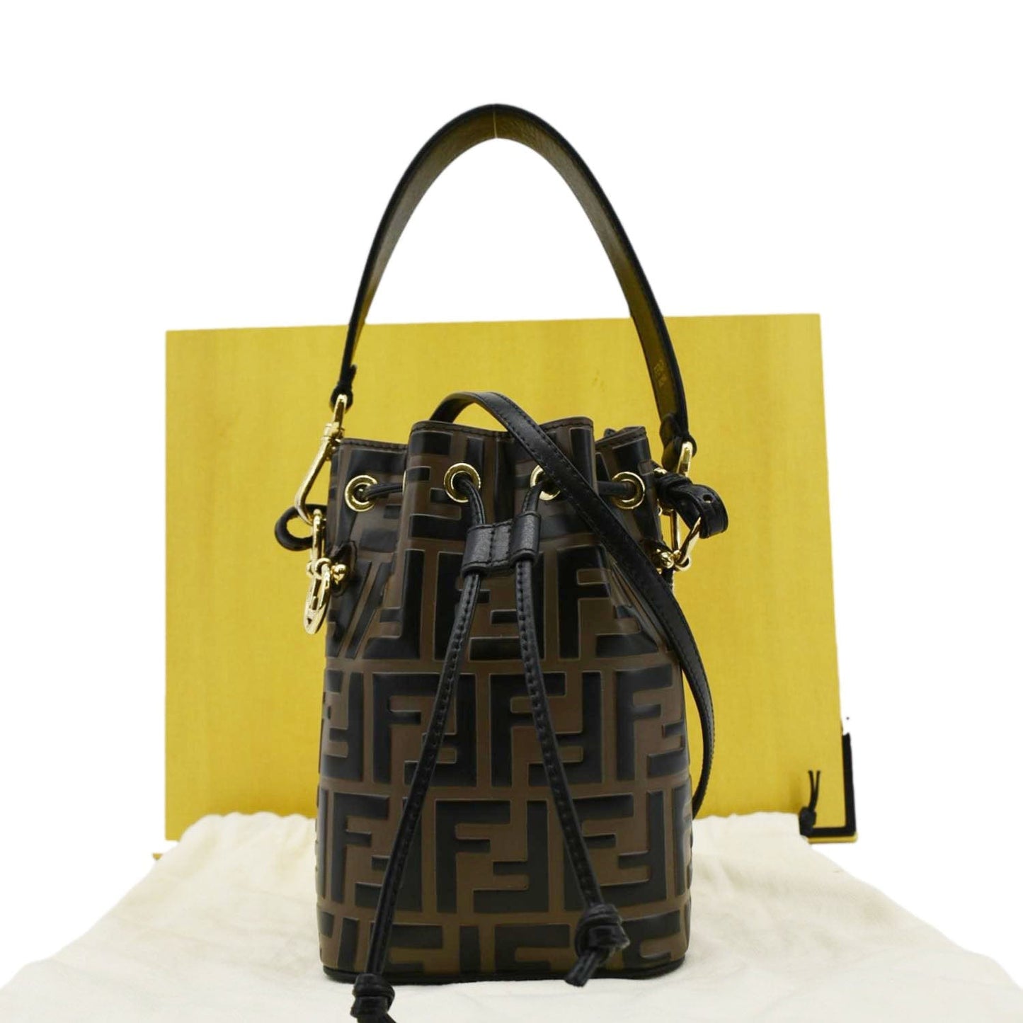 FENDI Mini Mon Tresor Leather Bucket Crossbody Bag Brown