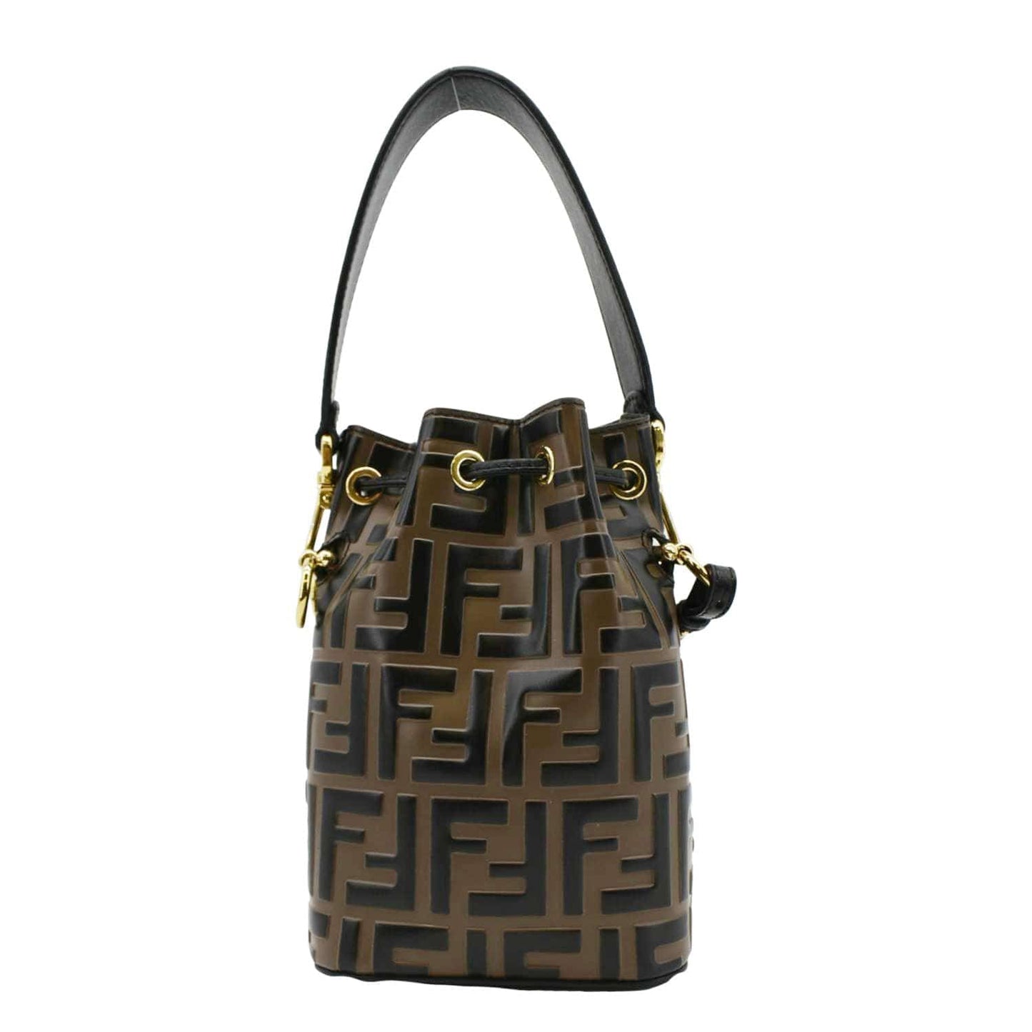 FENDI Mini Mon Tresor Leather Bucket Crossbody Bag Brown