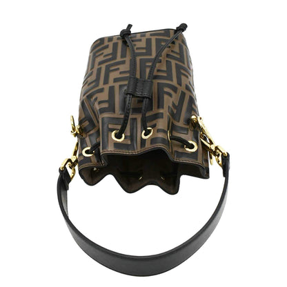 FENDI Mini Mon Tresor Leather Bucket Crossbody Bag Brown