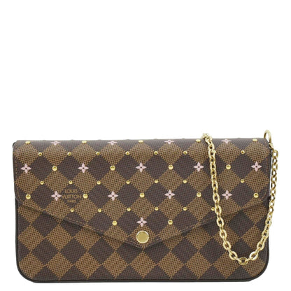 LOUIS VUITTON Studded Felicie Damier Ebene Pochette Crossbody Bag Brown