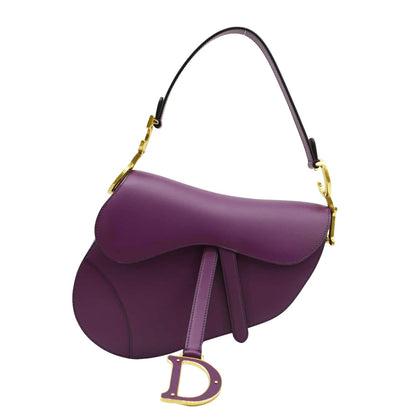 CHRISTIAN DIOR Saddle Leather Satchel Bag Mulberry
