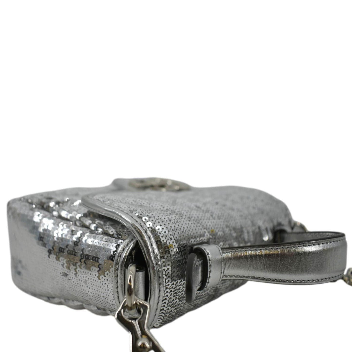 GUCCI GG Marmont Sequin Top Handle Crossbody Bag Silver 583571