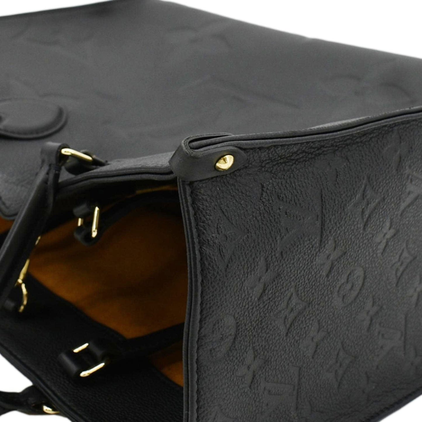 LOUIS VUITTON Onthego MM Giant Monogram Empreinte Leather Tote Bag Black