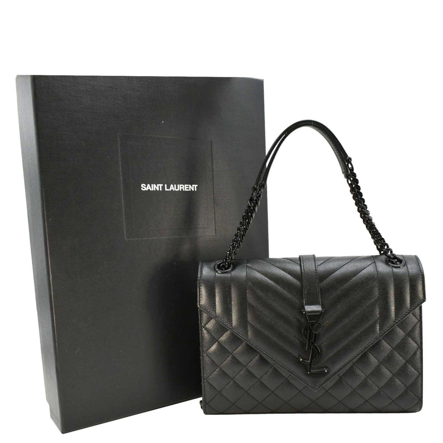 YVES SAINT LAURENT Envelope Medium Mixed Matelasse Leather Shoulder Bag Black