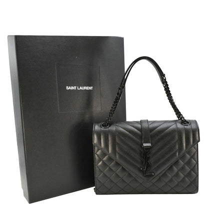 YVES SAINT LAURENT Envelope Medium Mixed Matelasse Leather Shoulder Bag Black