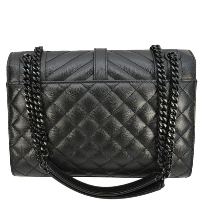 YVES SAINT LAURENT Envelope Medium Mixed Matelasse Leather Shoulder Bag Black