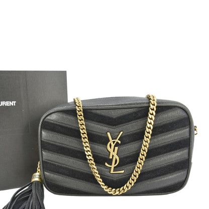 YVES SAINT LAURENT Lou Camera Chevron Leather Crossbody Bag Black