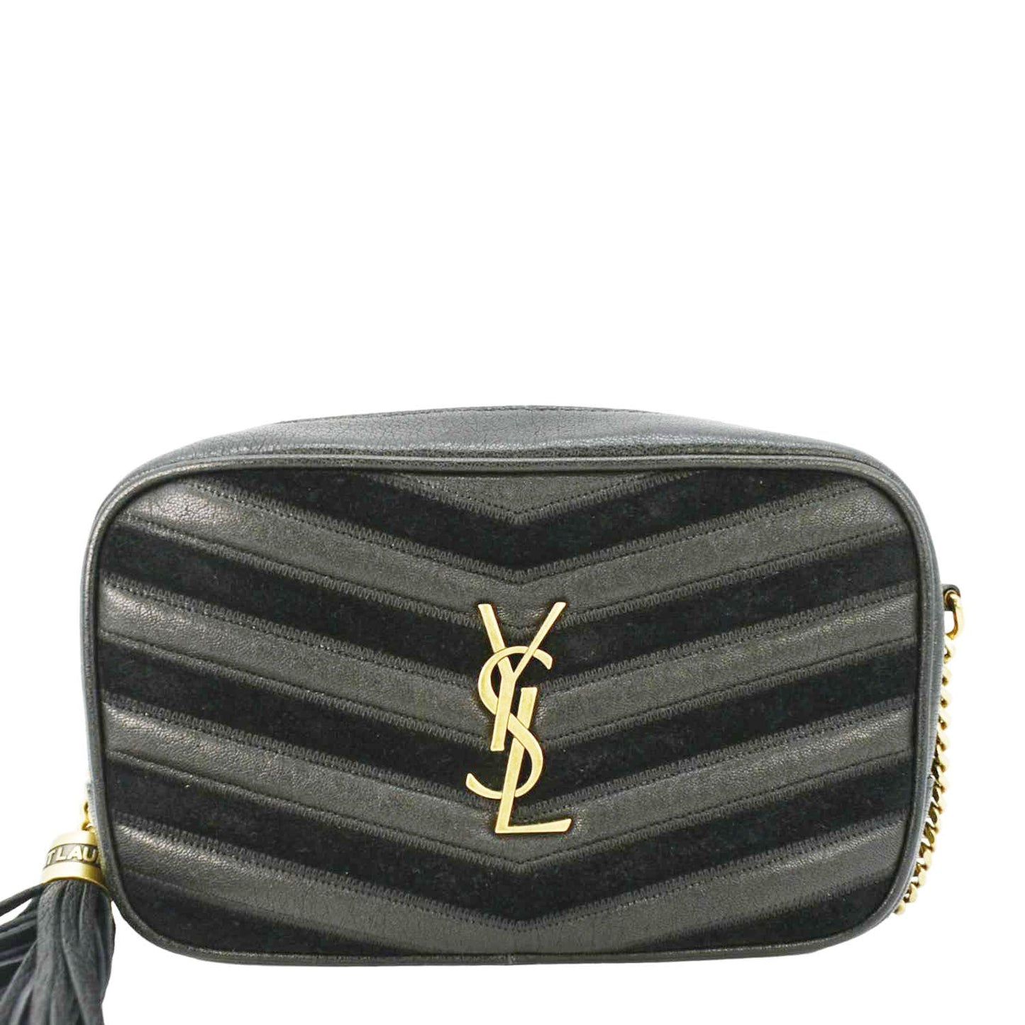 YVES SAINT LAURENT Lou Camera Chevron Leather Crossbody Bag Black