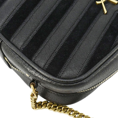 YVES SAINT LAURENT Lou Camera Chevron Leather Crossbody Bag Black