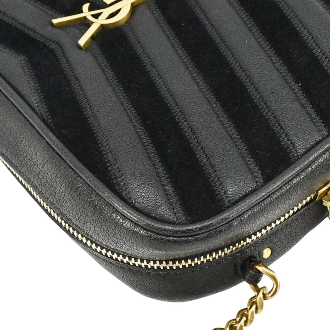 YVES SAINT LAURENT Lou Camera Chevron Leather Crossbody Bag Black