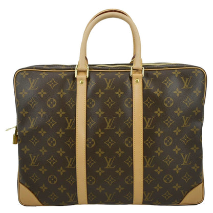 LOUIS VUITTON Porte Documents Voyage Monogram Canvas Briefcase Bag Brown