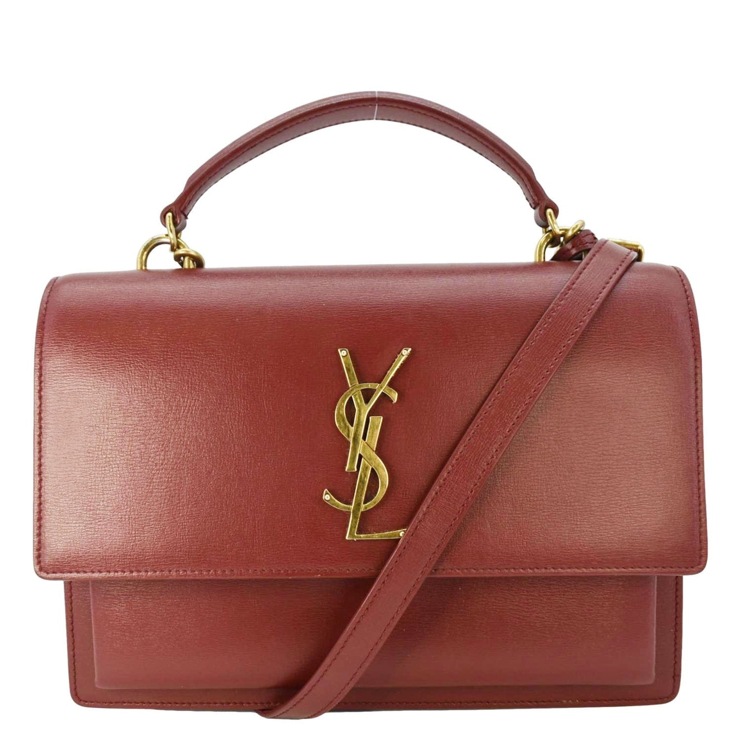 YVES SAINT LAURENT Sunset Leather Shoulder Bag Red