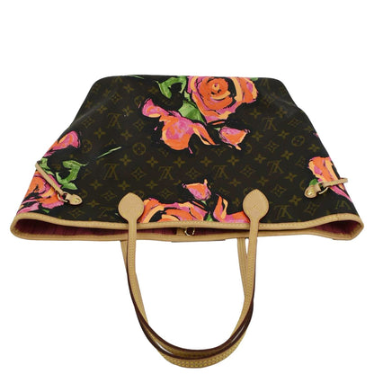 LOUIS VUITTON Limited Edition Neverfull MM Roses Monogram Canvas Shoulder Bag Brown