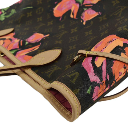LOUIS VUITTON Limited Edition Neverfull MM Roses Monogram Canvas Shoulder Bag Brown