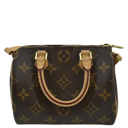 LOUIS VUITTON Nano Speedy Monogram Canvas Crossbody Bag Brown