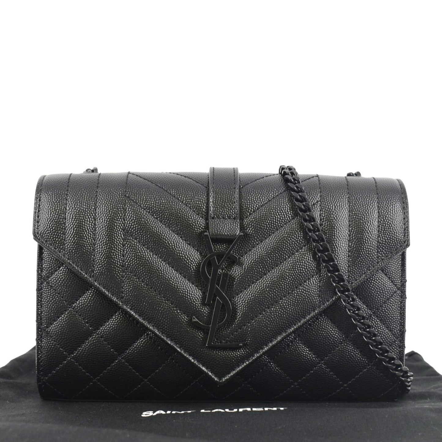 YVES SAINT LAURENT Grain De Poudre Embossed Leather Crossbody Chain Bag Black