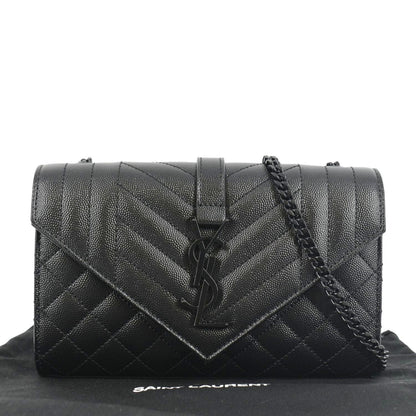 YVES SAINT LAURENT Grain De Poudre Embossed Leather Crossbody Chain Bag Black