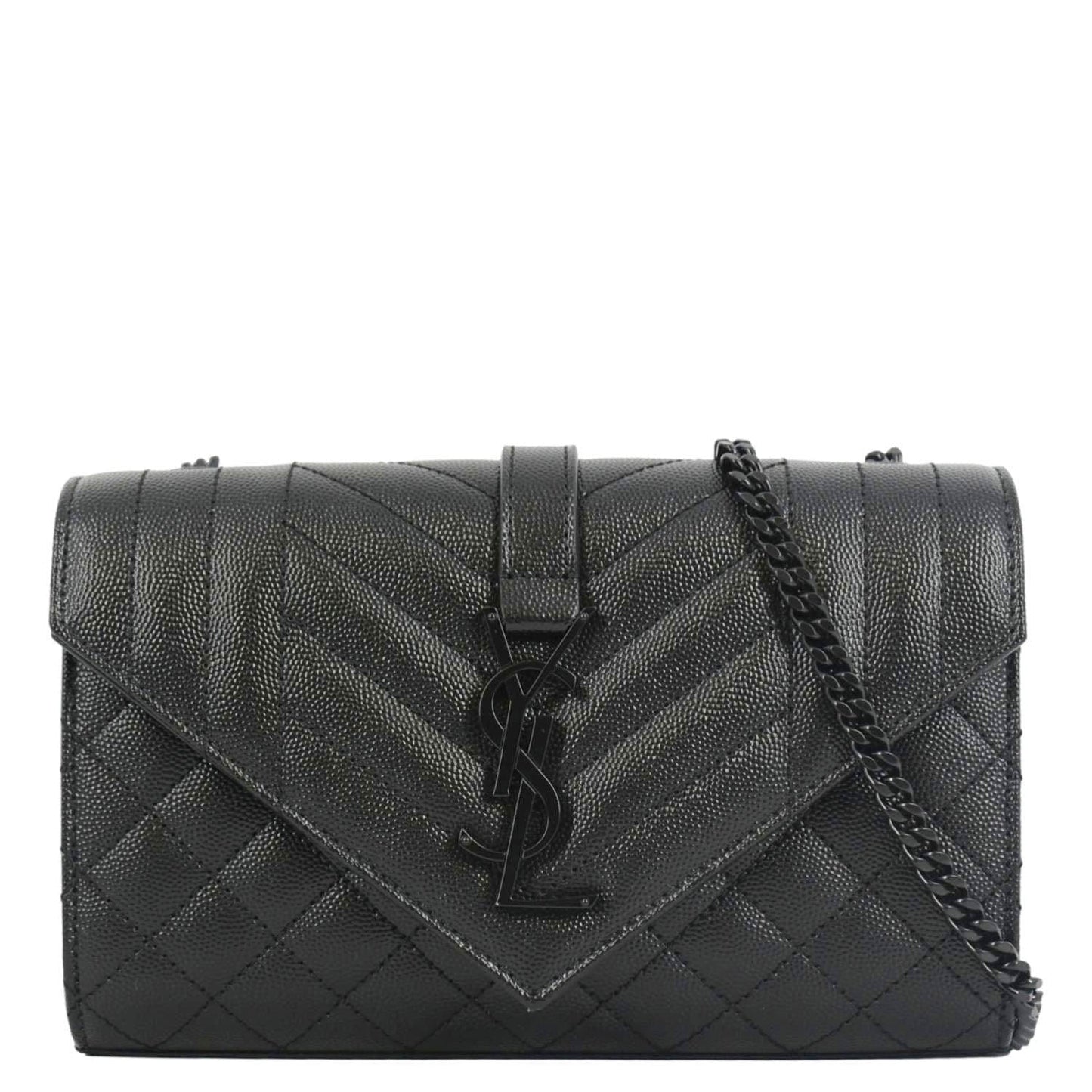 YVES SAINT LAURENT Grain De Poudre Embossed Leather Crossbody Chain Bag Black