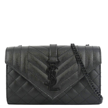YVES SAINT LAURENT Grain De Poudre Embossed Leather Crossbody Chain Bag Black