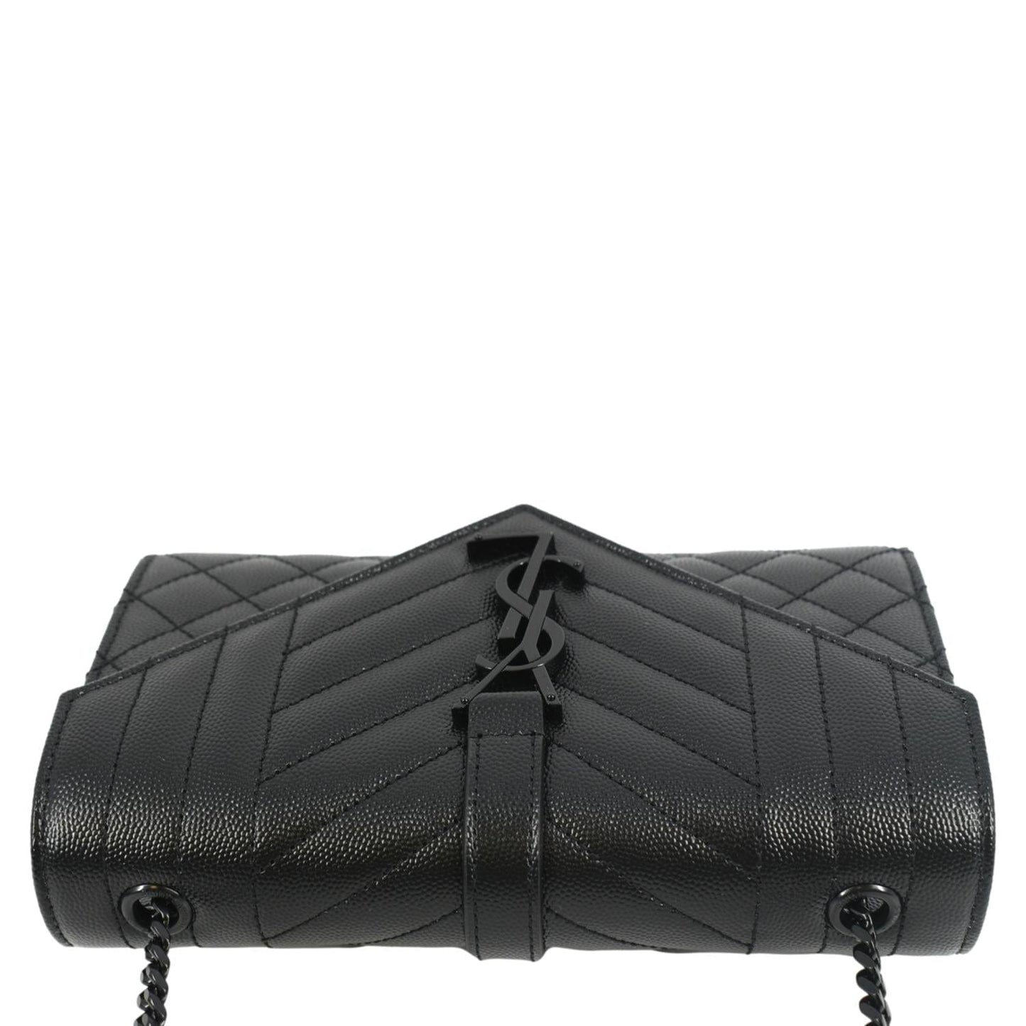 YVES SAINT LAURENT Grain De Poudre Embossed Leather Crossbody Chain Bag Black